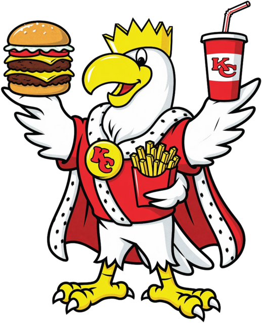 King Combo king holding burger, fries and drink